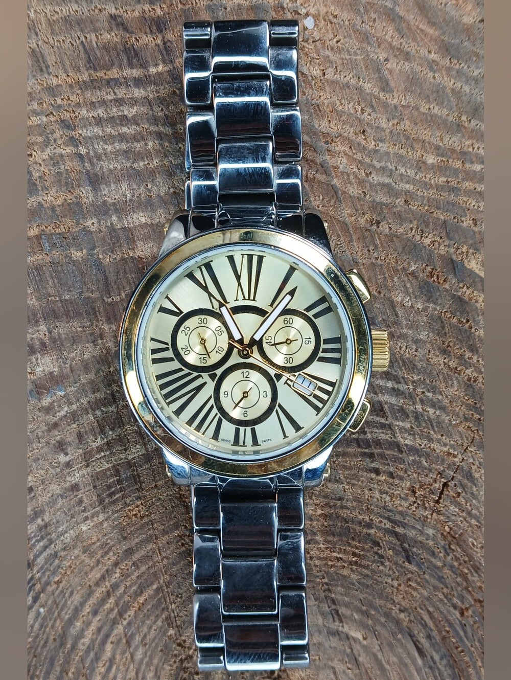 Vicence Stainless Steel With 14k Gold Bezel Chronograph Watch